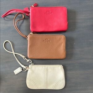 Coach Women's Leather Wristlet Set - Red, Brown, Cream
